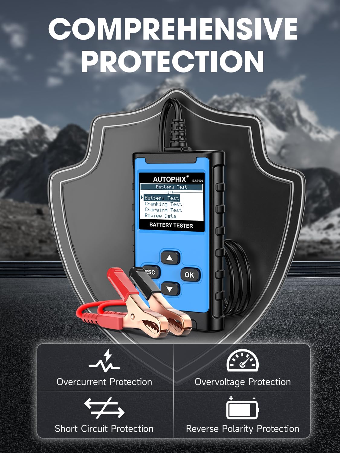 AUTOPHIX BAS100 performing alternator charging test revealing system voltage