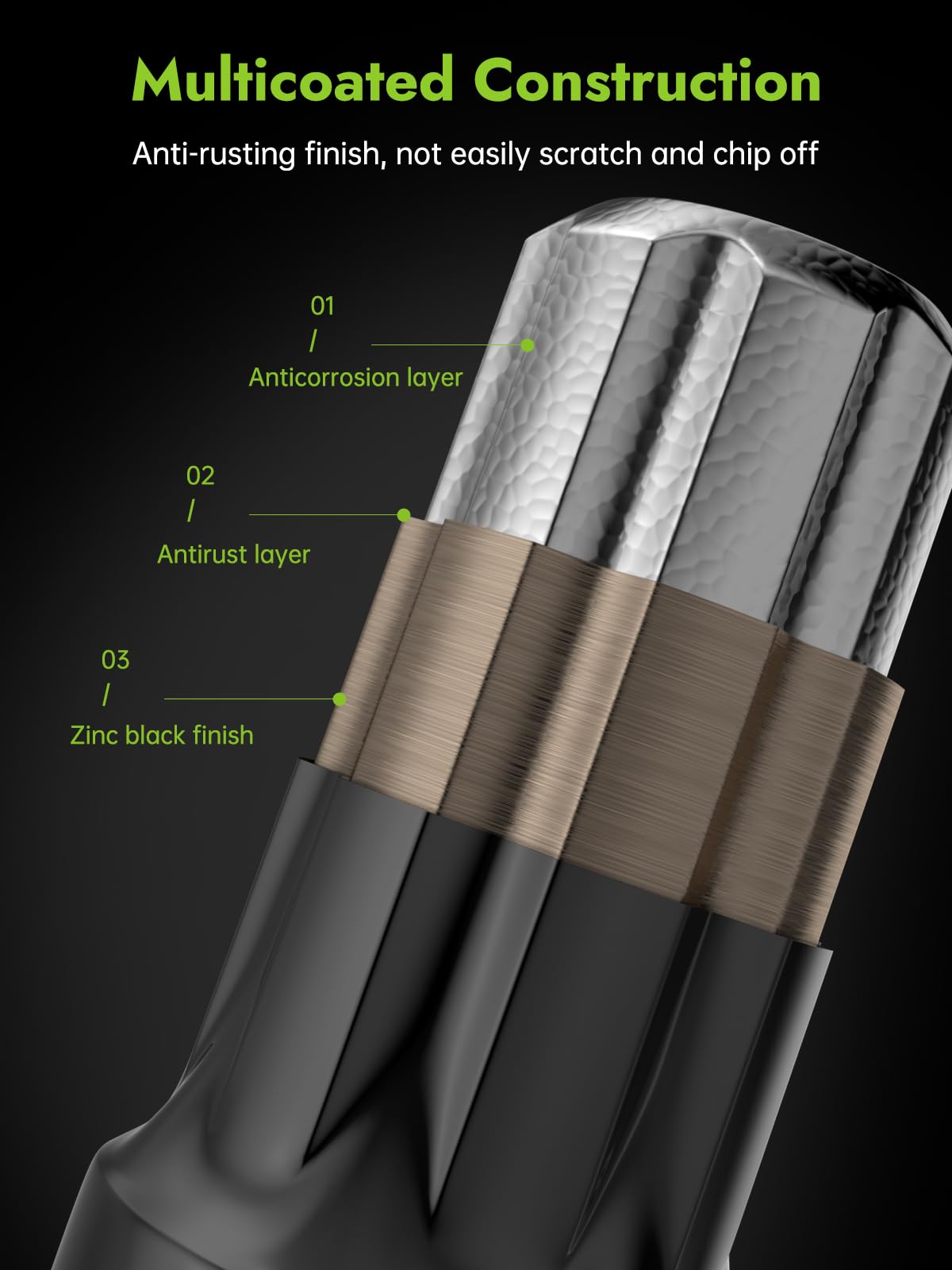 AUTOPTIM macro of black zinc finish showing corrosion resistance and durability benefit