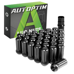 AUTOPTIM front pack of 32 black lug nuts showing completeness and reliability