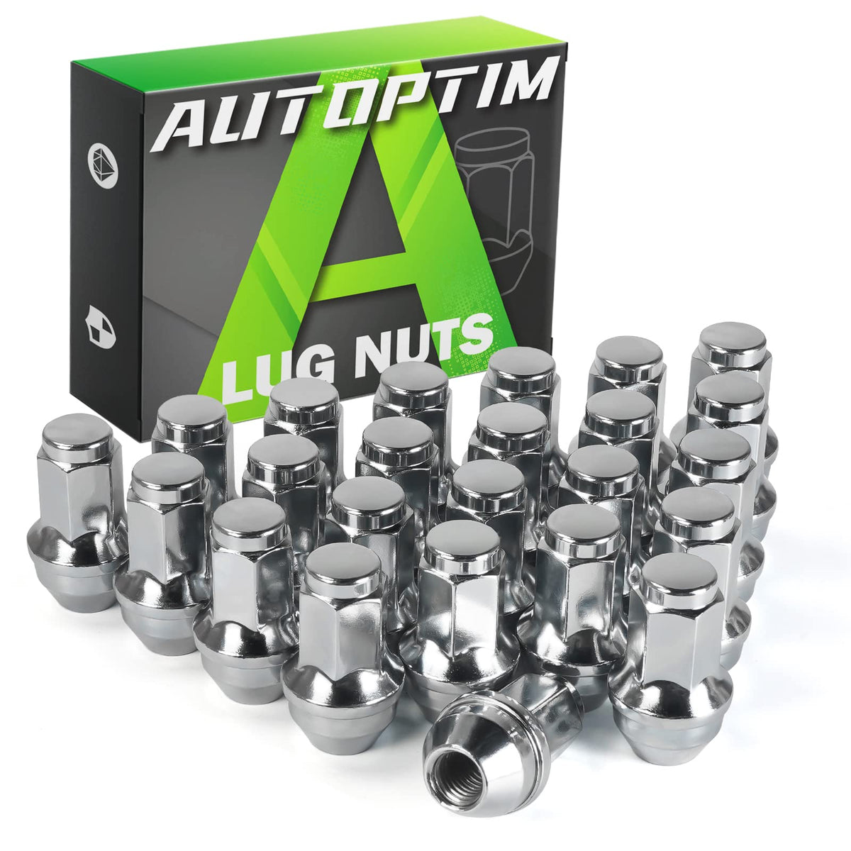 AUTOPTIM chrome lug nuts front view showing OEM-style finish and durable protection