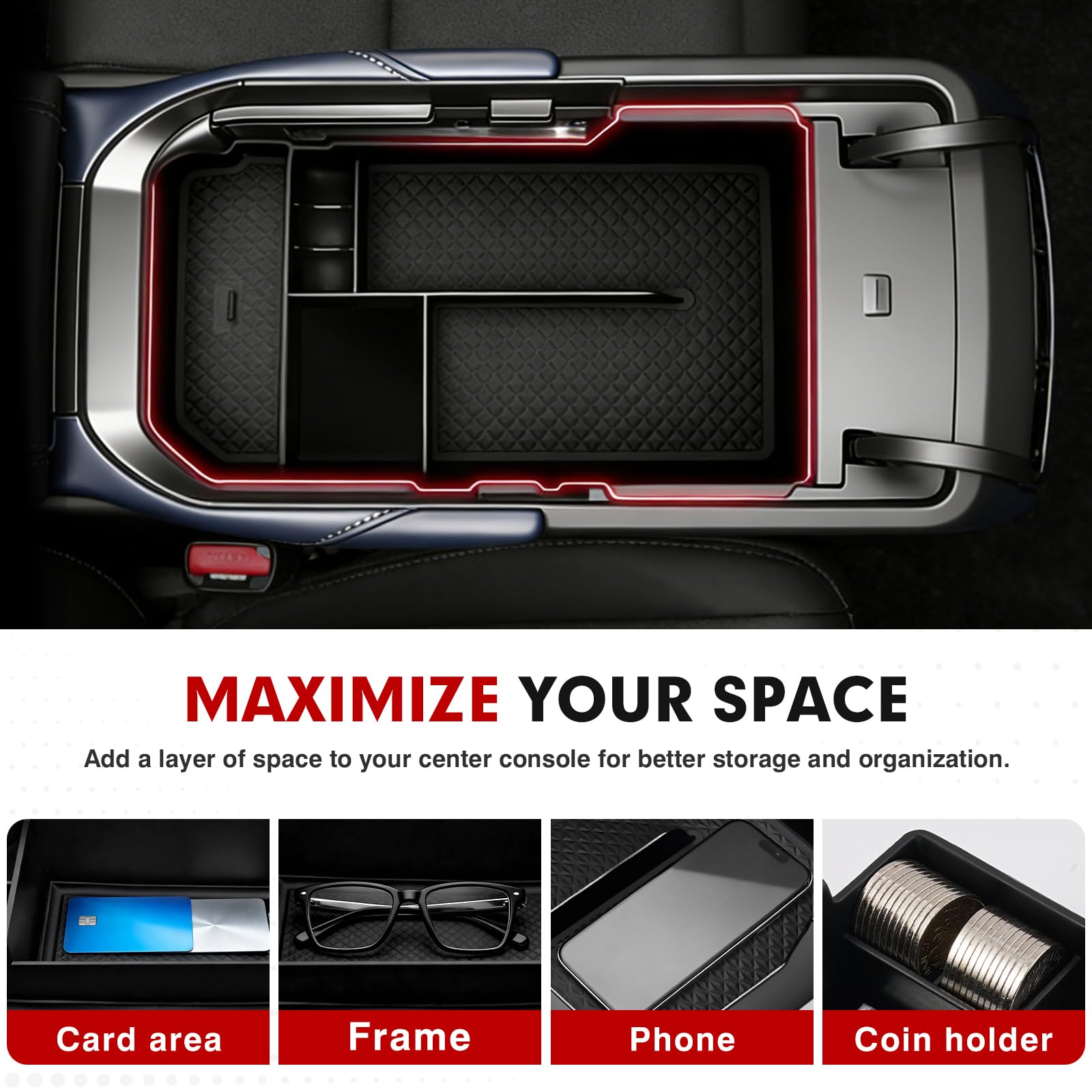 Autorder compartments holding phone and keys for quick access