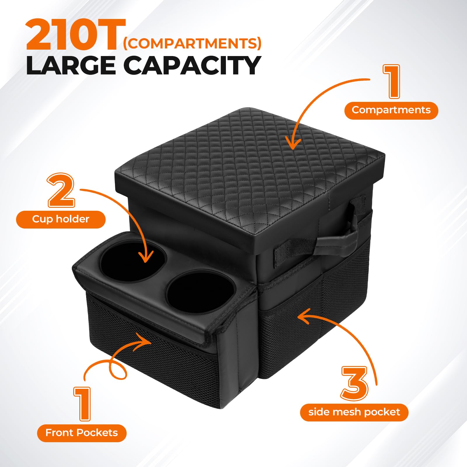 Autorder cup holders and mesh pockets displaying secure drink and accessory storage