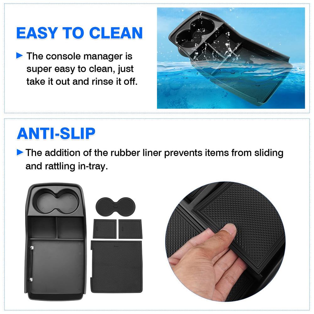 Autorder cup-holder detail stabilizing beverages inside the lower armrest