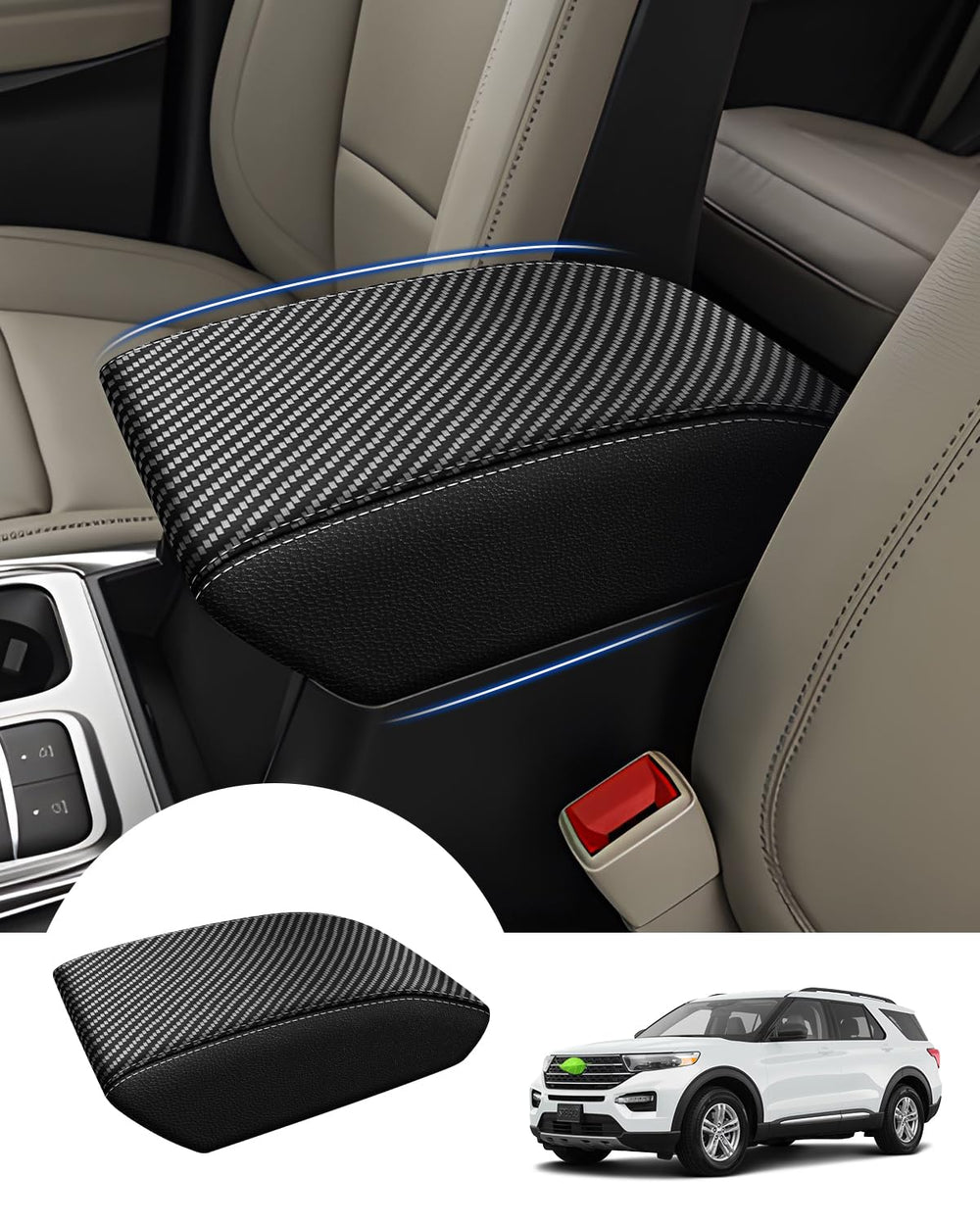 Autorder front view installed on Explorer armrest showing clean fit and protection