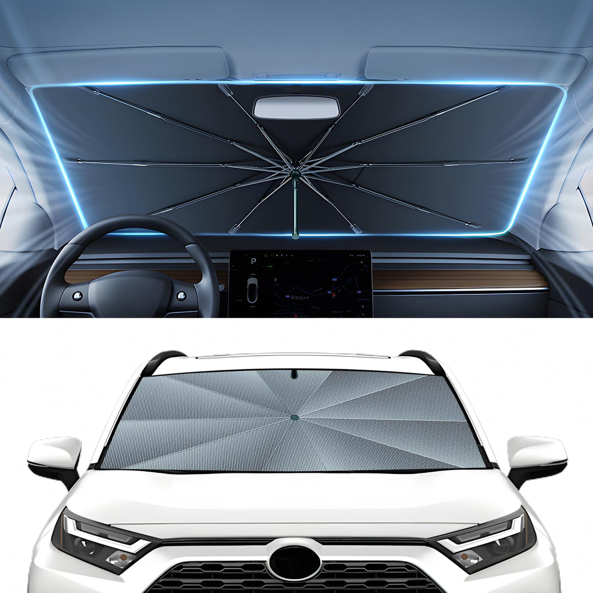 Autorder front installed on RAV4 windshield showing full coverage and protection