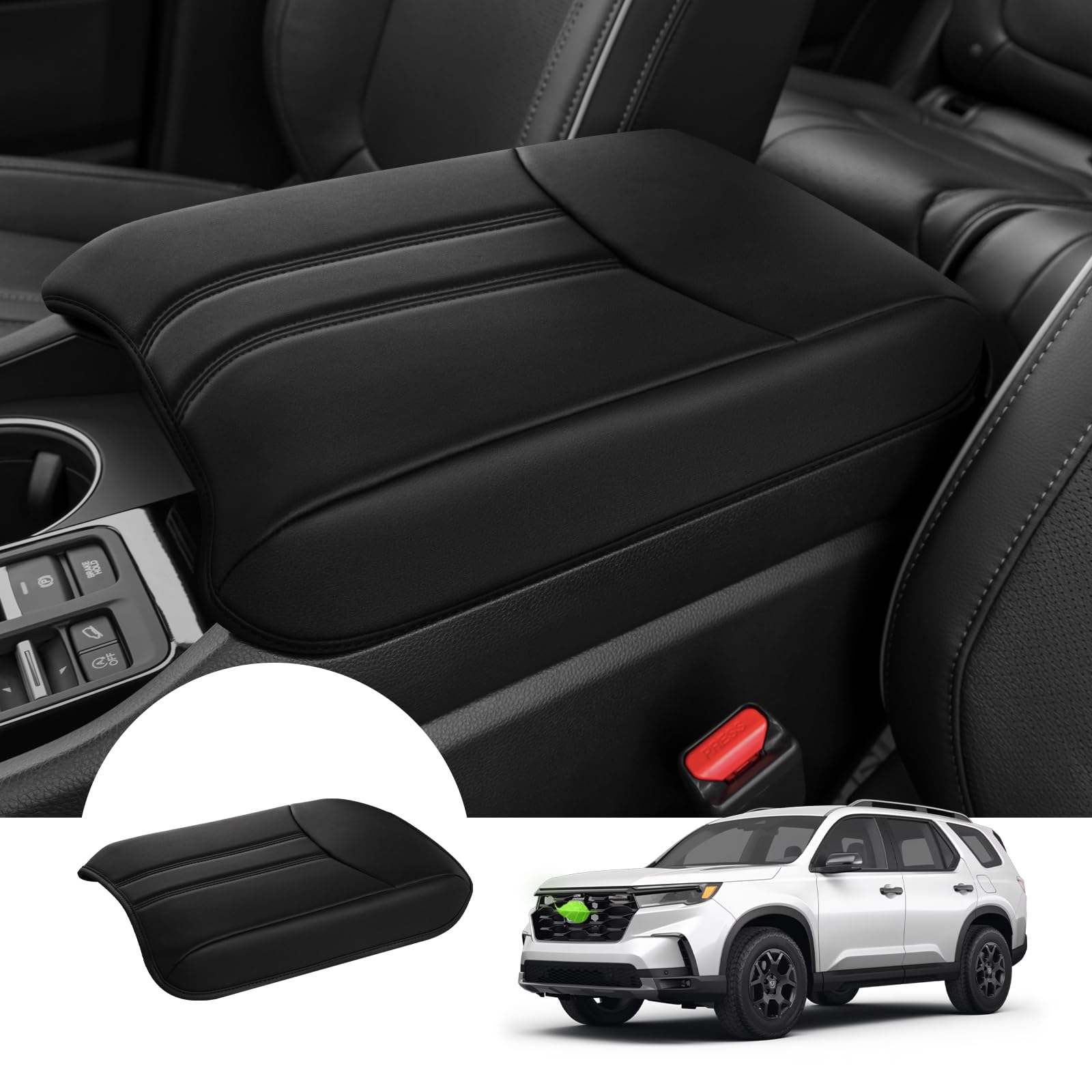 Autorder front view of armrest cover showing clean fit and premium finish benefits