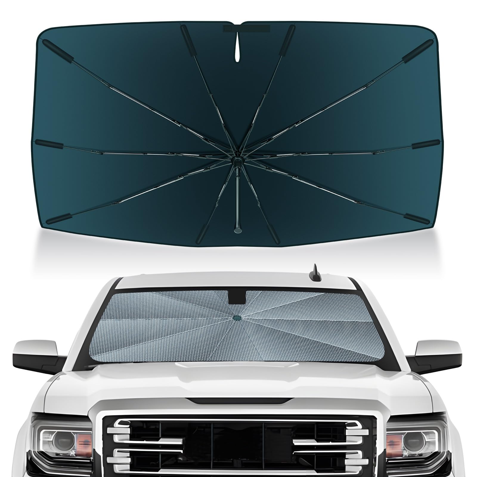 Autorder front view of windshield shade showing full fit benefit
