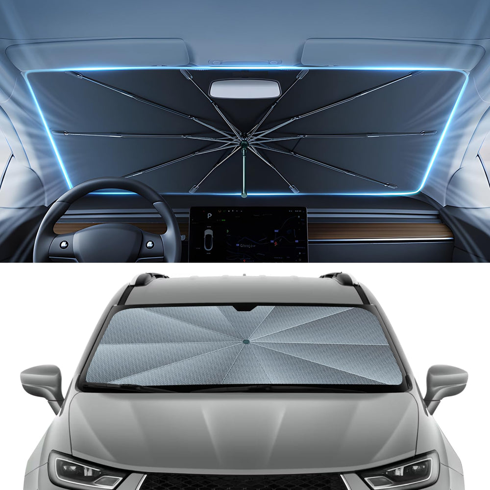 Autorder front view on Pacifica windshield showing full coverage and sun reduction