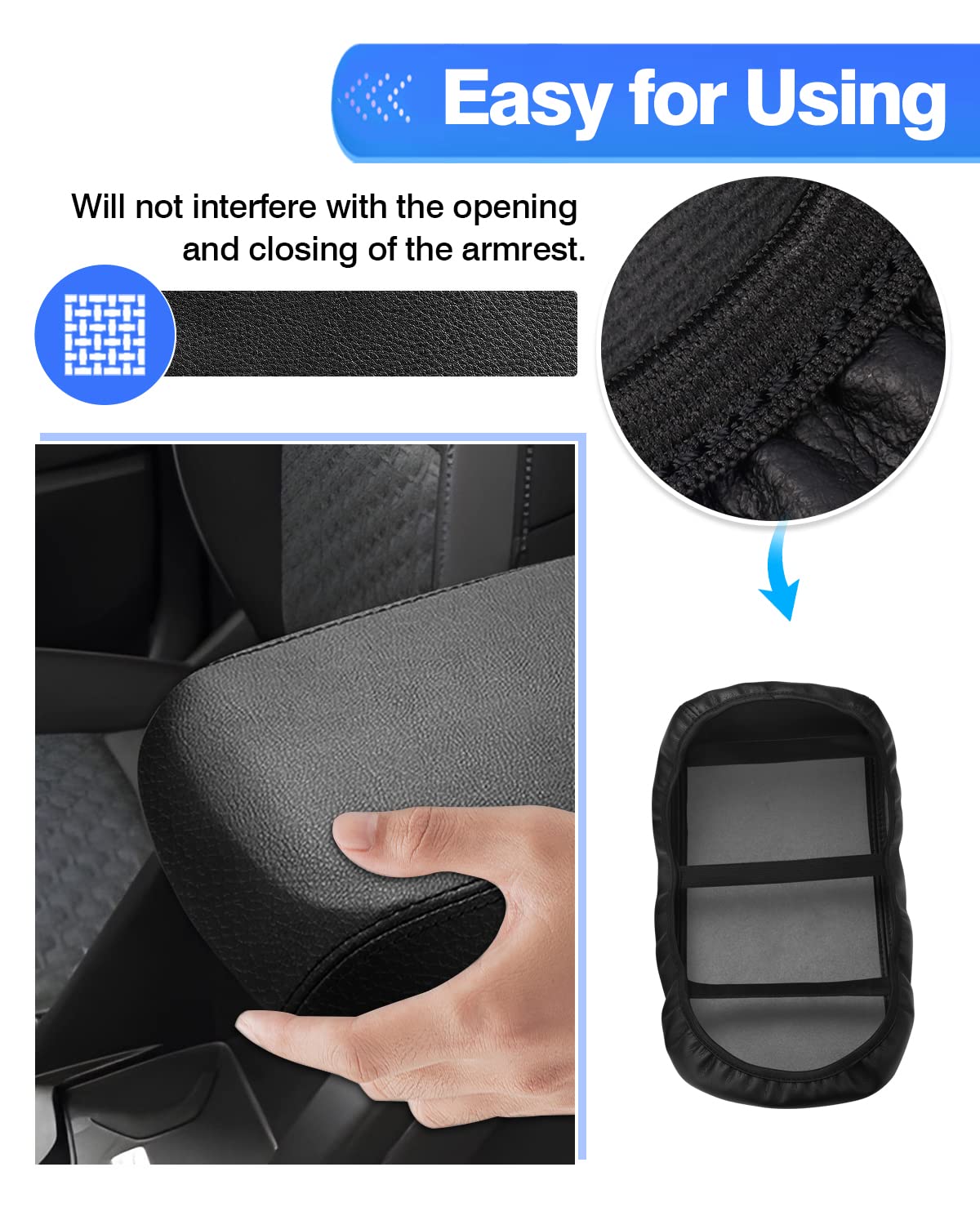 Autorder armrest cover shown with hand for scale and easy-fitting benefit