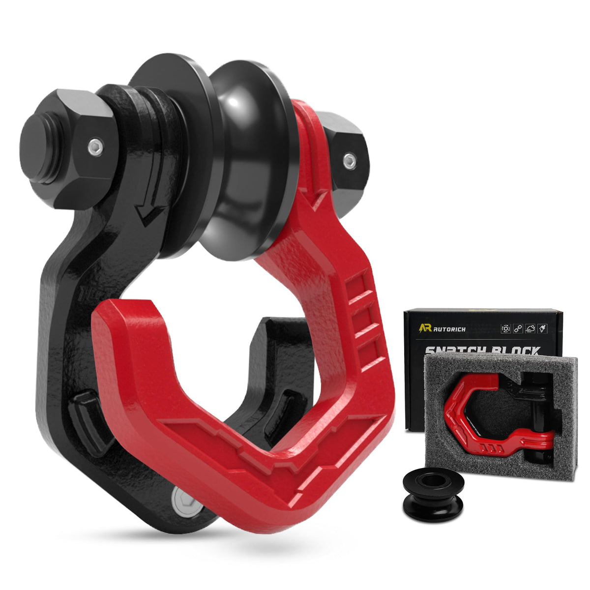 AUTORICH front view of snatch block showing compact dual-function design and quick hookup benefit
