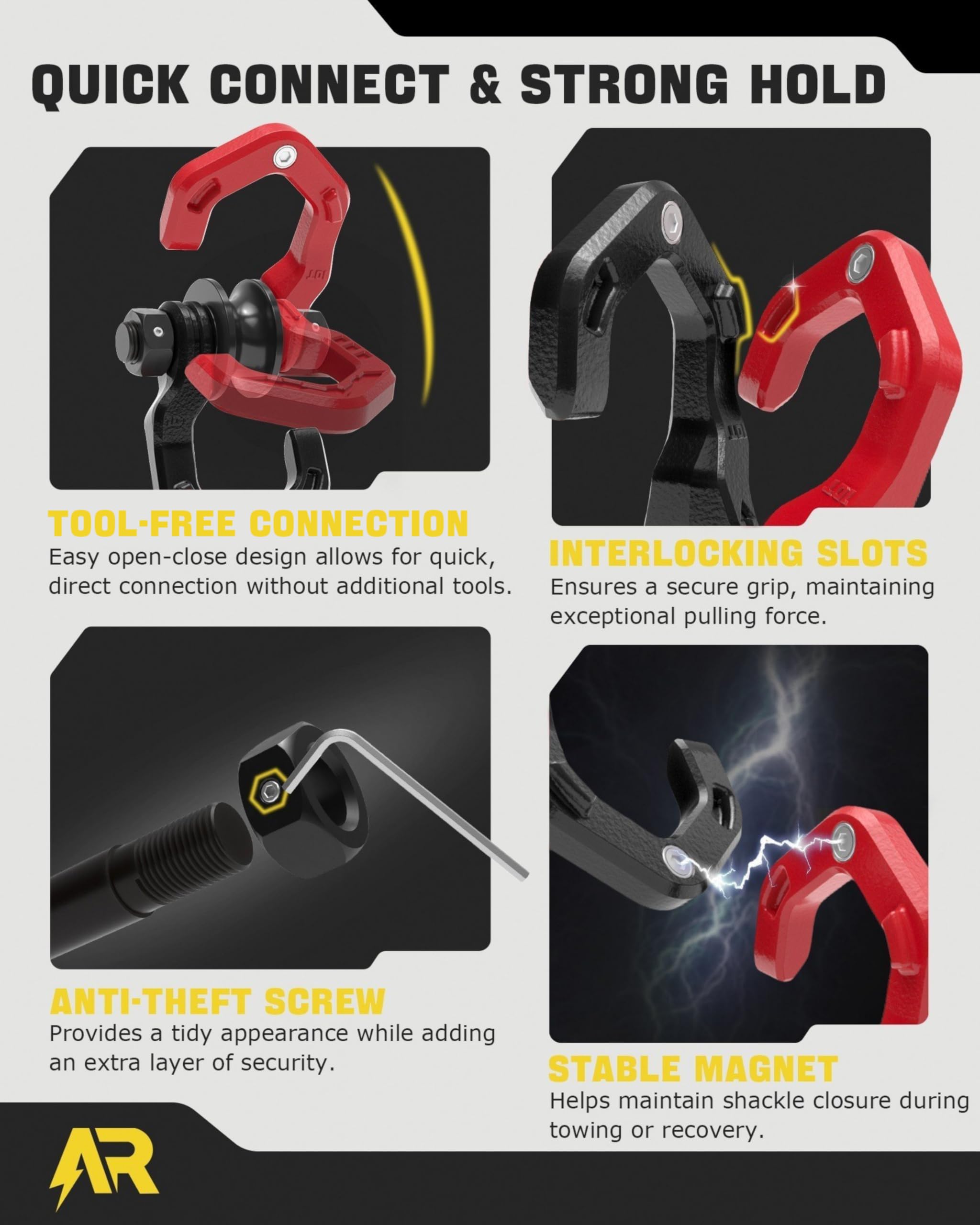AUTORICH shackle magnetic closure image showing secure latch that speeds attachments