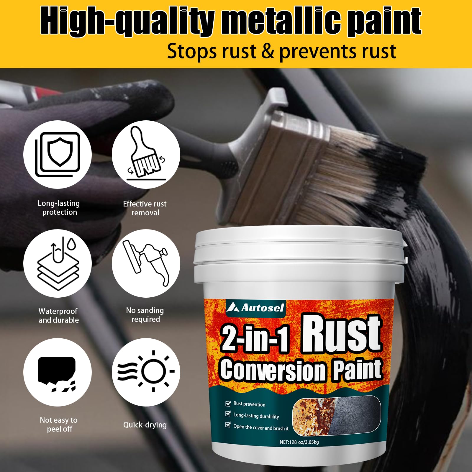 Autosel paint brush applying black converter demonstrating easy coverage and penetration