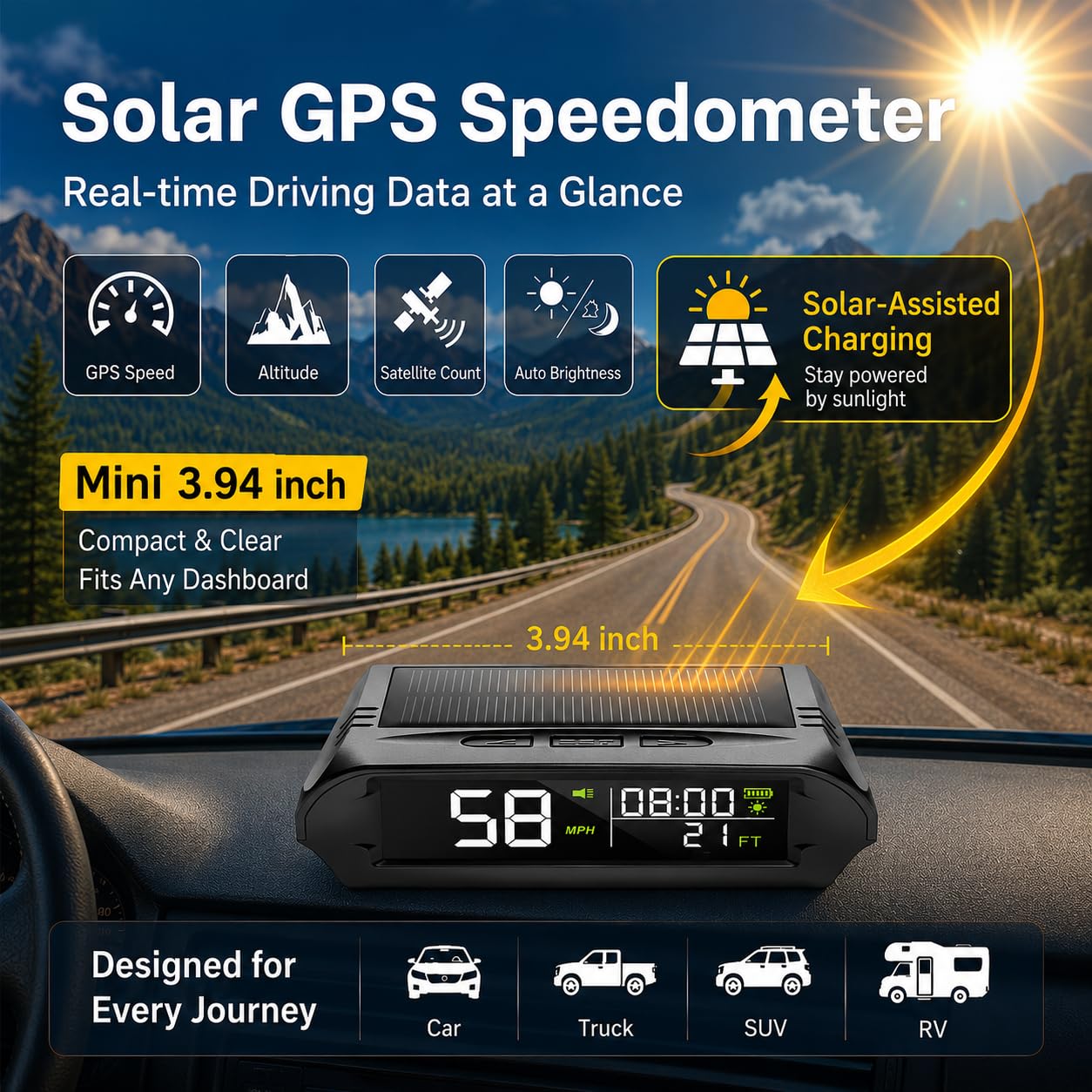 AUTOSIRS integrated solar panel extending battery life in sunlight