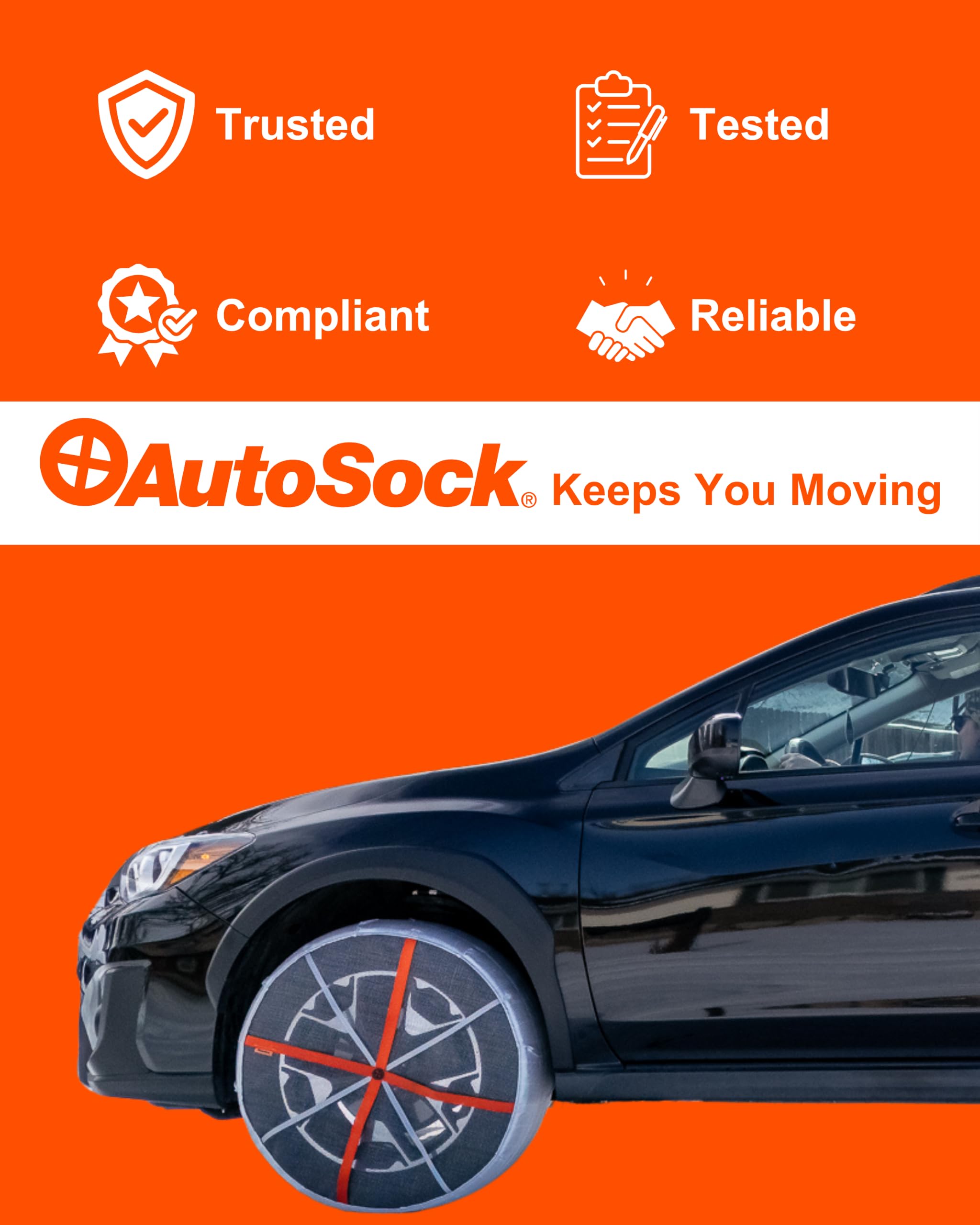 AUTOSOCK folded compact for storage showing space-saving benefit