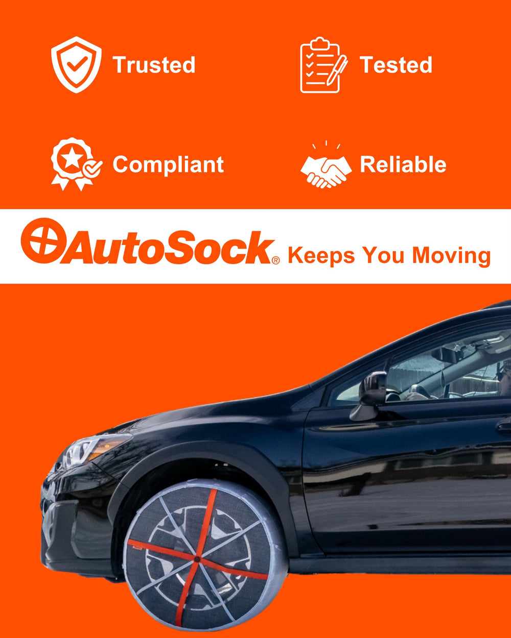 AUTOSOCK folded compact for storage showing space-saving benefit