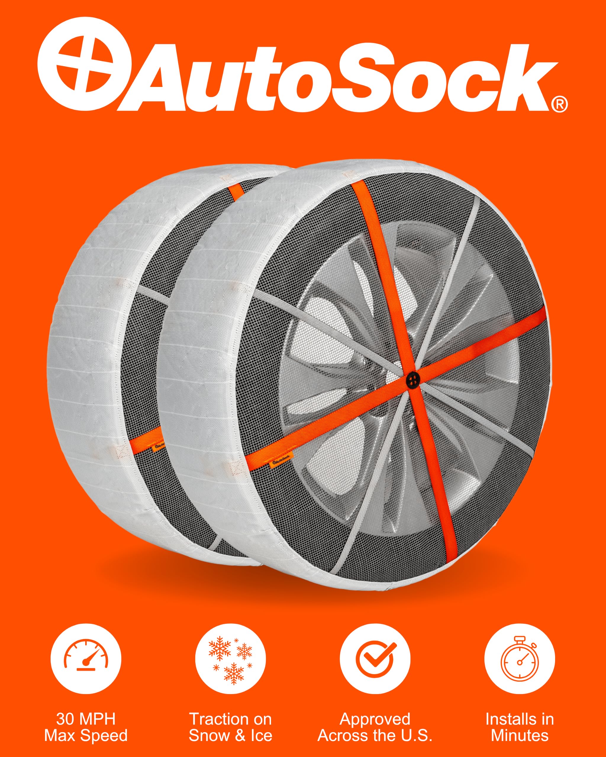 AUTOSOCK side profile on wheel illustrating snug, even coverage