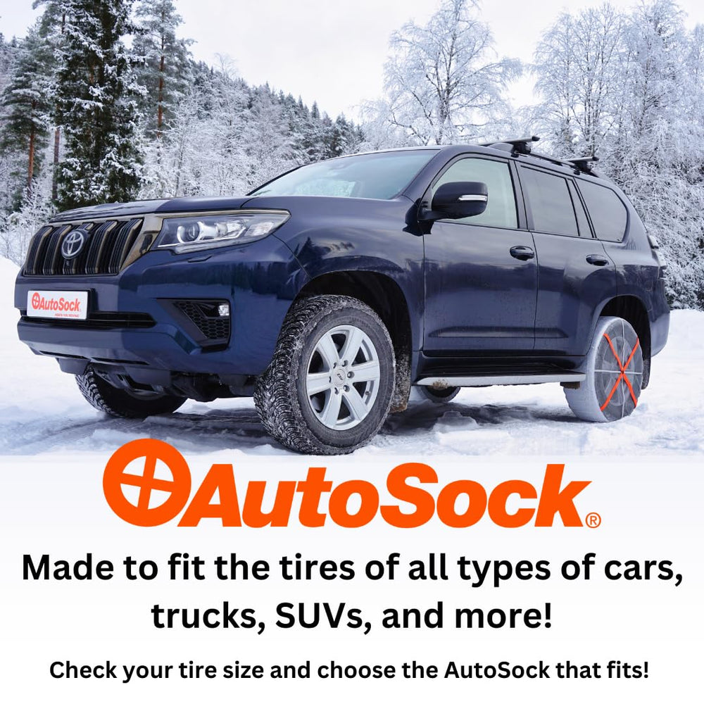 AUTOSOCK label and compatibility chart helping choose correct size