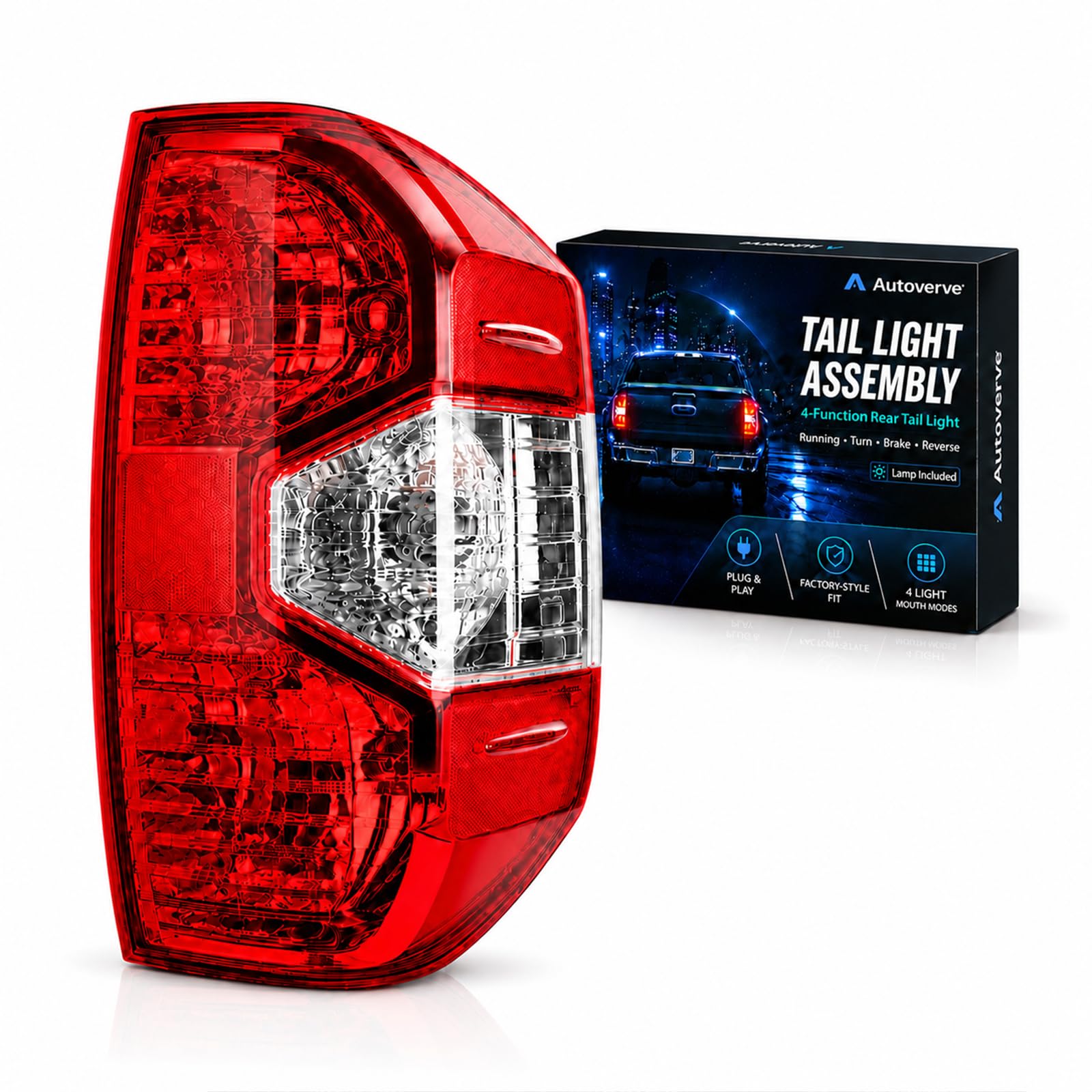 Autoverve front view of tail light showing clear lens and fitment benefit