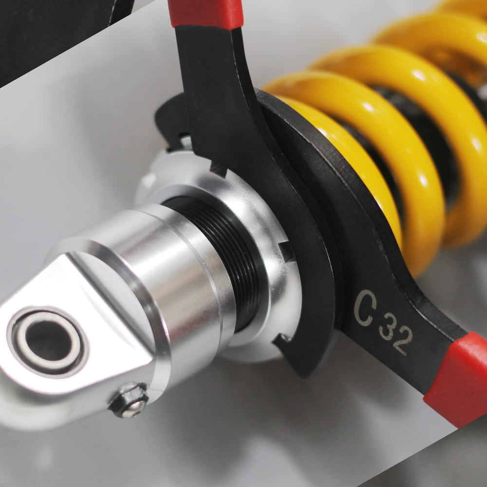 AutoWanderer Tool in use on a coilover demonstrating accurate collar adjustment and control