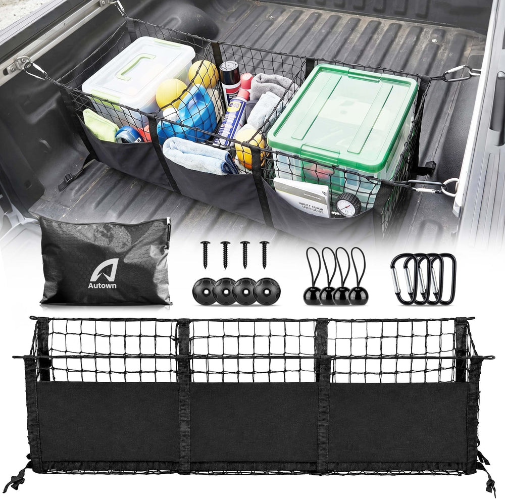 AUTOWN front view net stretched across truck bed showing secure coverage