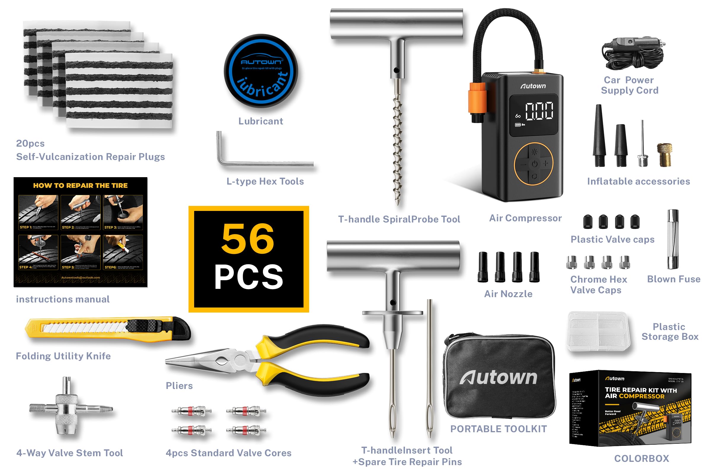 AUTOWN tool layout with T-handle and probe showing organization and quick access benefit