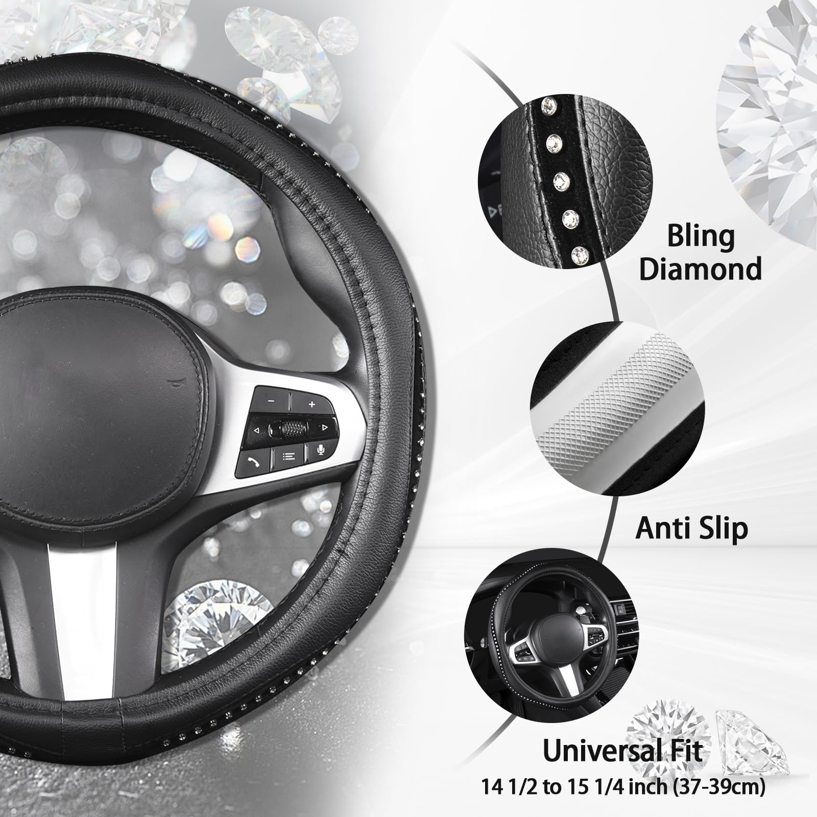 AUTOYOUTH close-up of crystal rhinestones and microfiber leather highlighting sparkle and durability
