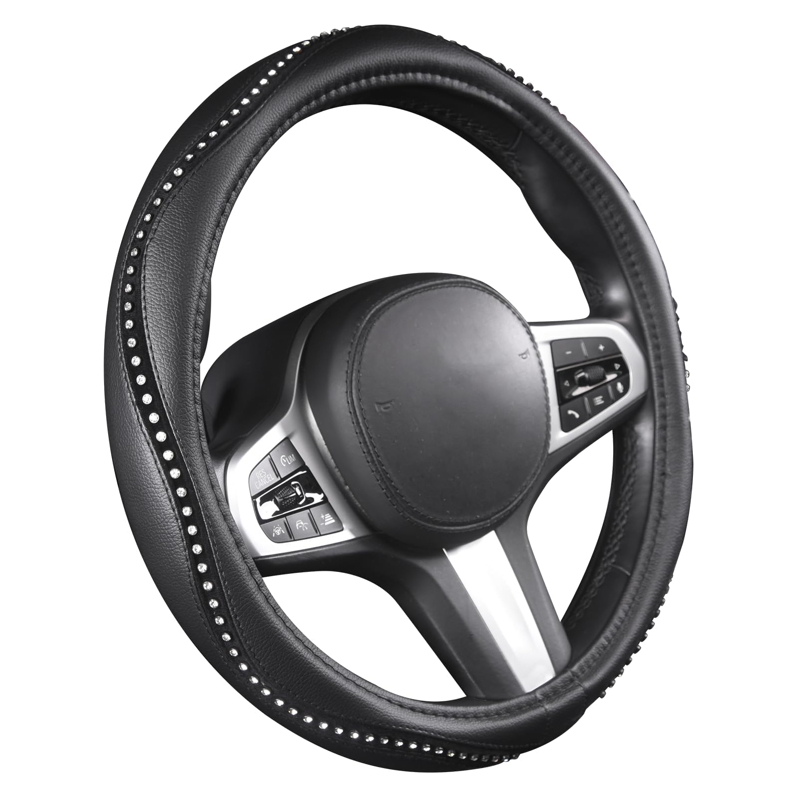 AUTOYOUTH lifestyle shot of woman driving showcasing glittering wheel cover and style upgrade