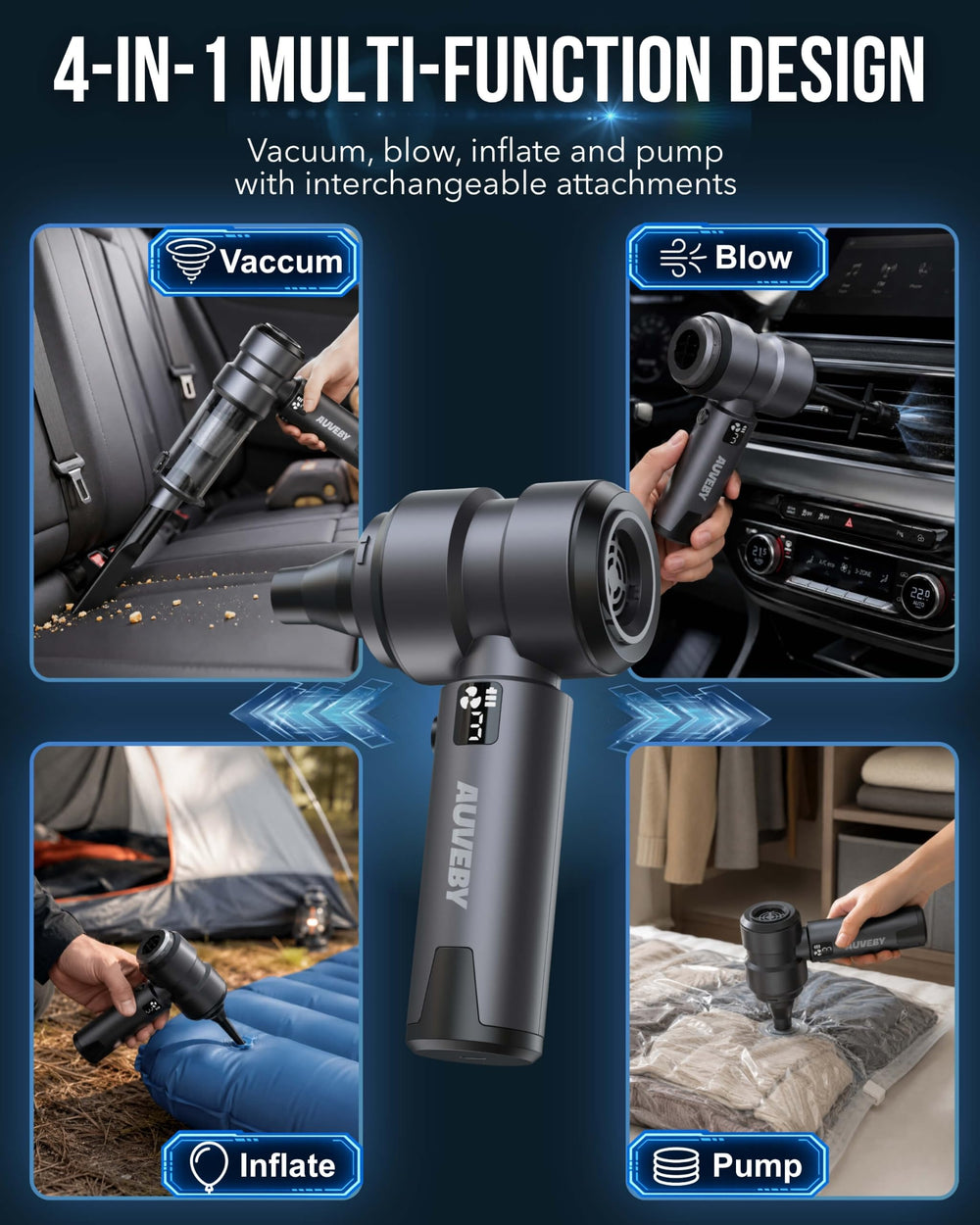 AUVEBY storage bag holding vacuum and accessories for tidy transport