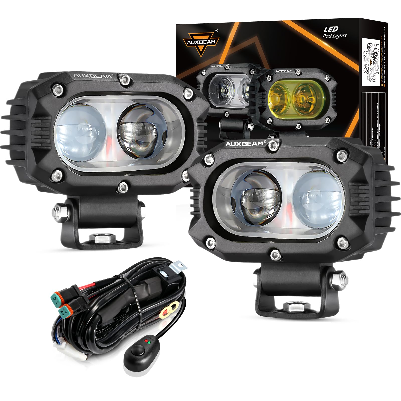 Auxbeam 4-inch R4 front view showing durable housing and focused beam benefit