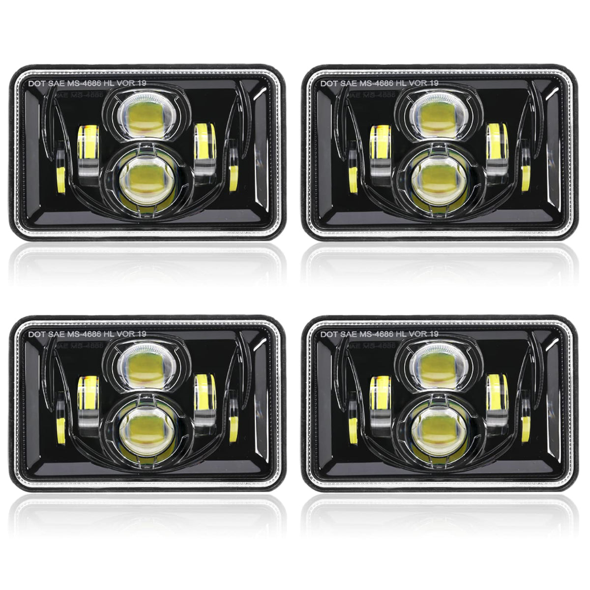 Auxbeam front view black 4x6 headlight showing modern projector and clean finish benefits improved visibility