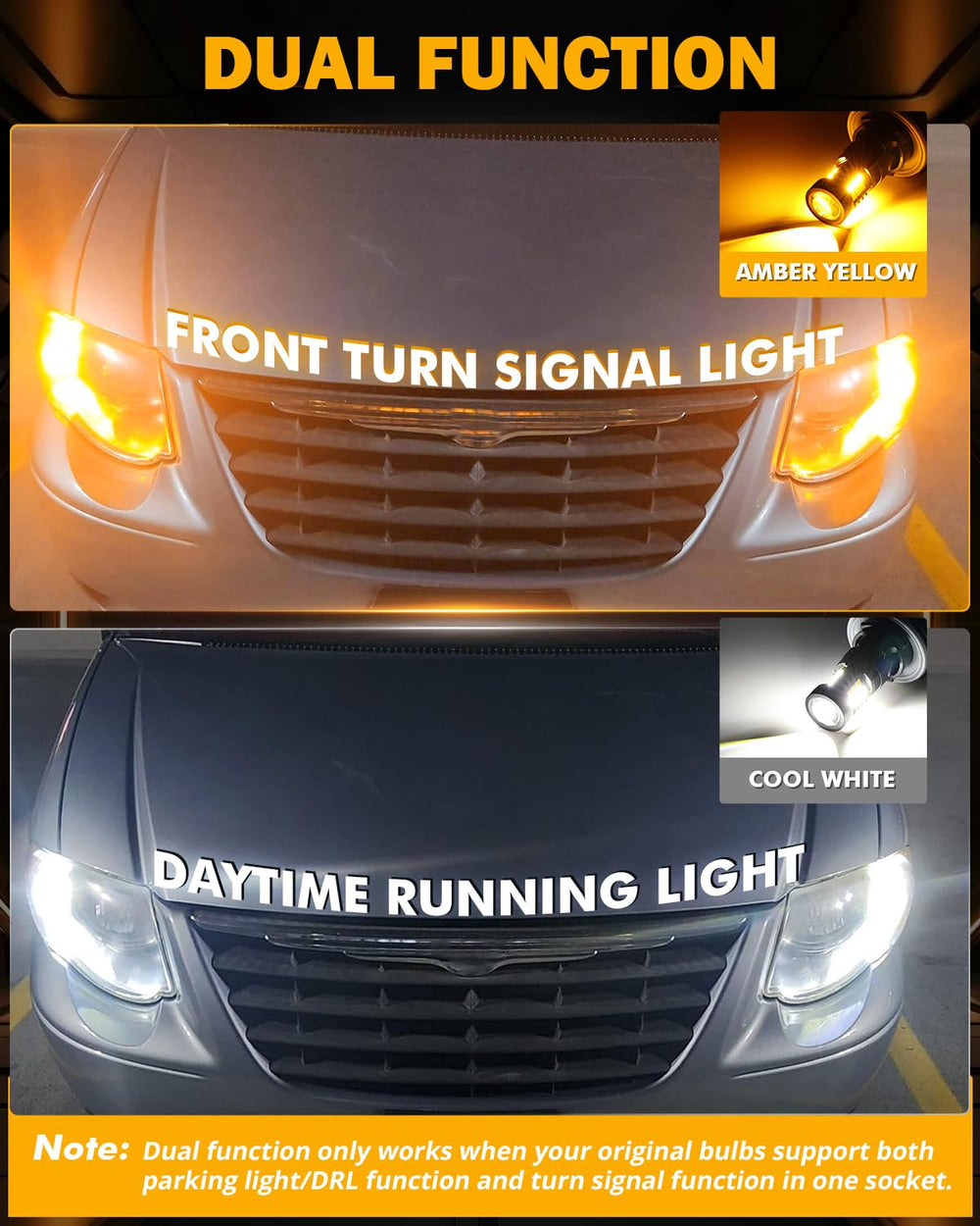 Auxbeam installed in vehicle housing showing improved parking light brightness