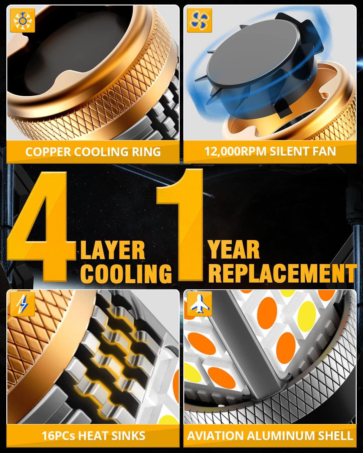 Auxbeam B21 side fan and cooling elements showing heat management