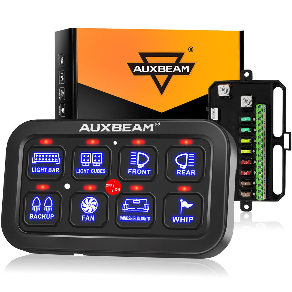 Auxbeam BA80 front panel showing touch switches and auto dim backlight for easy control