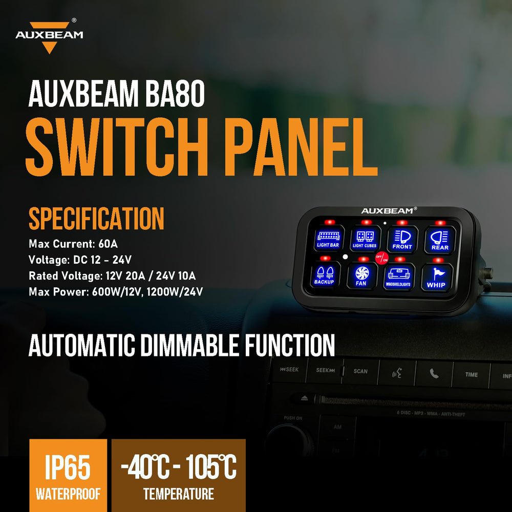 Auxbeam BA80 mounted on a boat console demonstrating waterproof IP65 protection