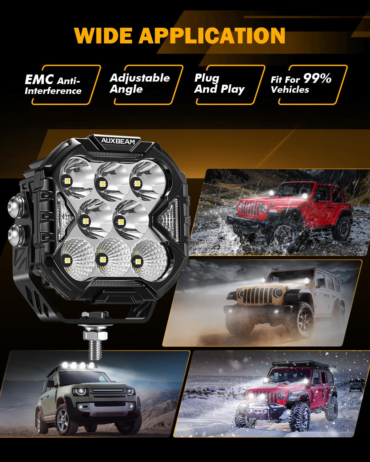 Auxbeam Cube-Z packaging and accessories kit, shows complete installation parts