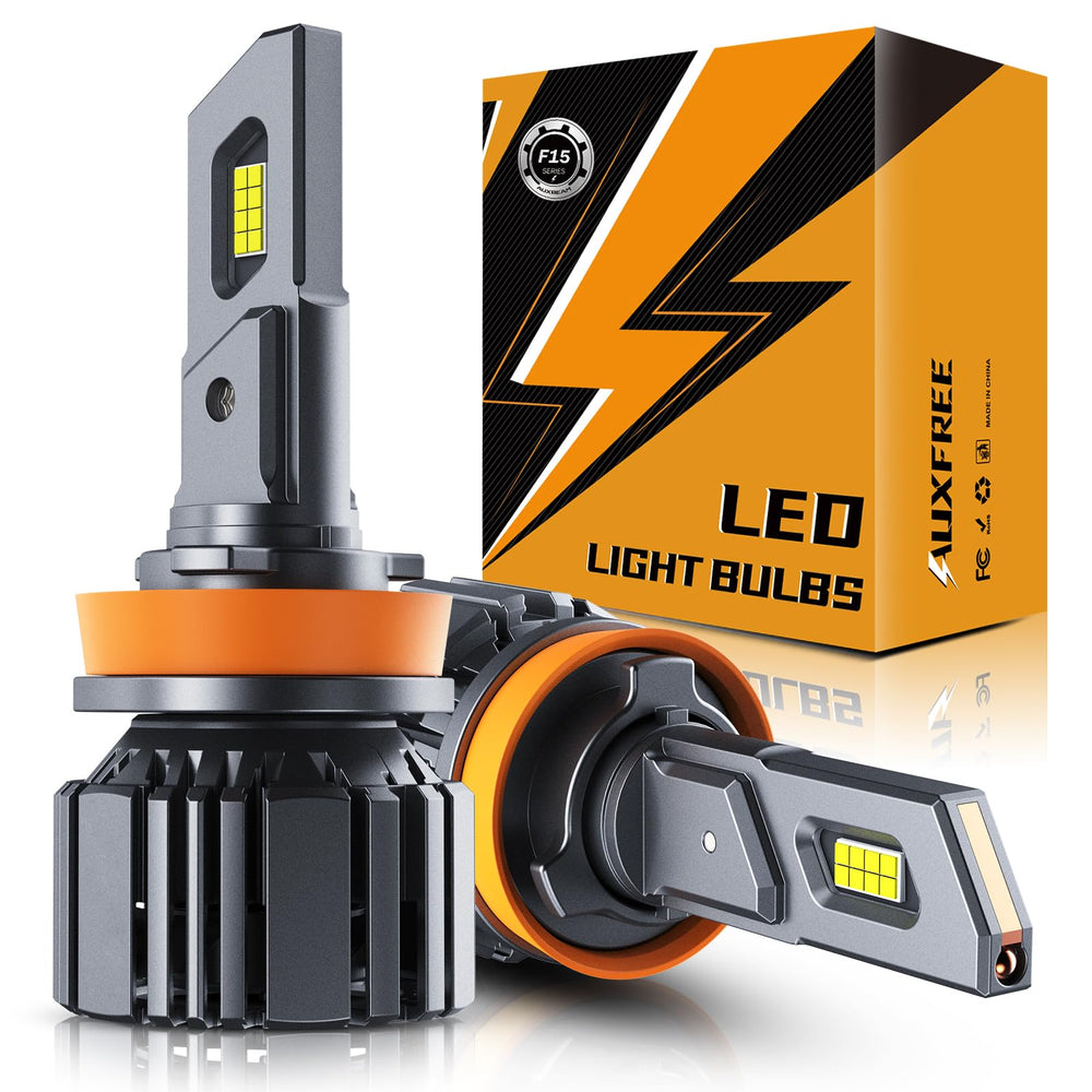 Auxbeam F15 front view showing compact lamp and bright-face for clearer road lighting