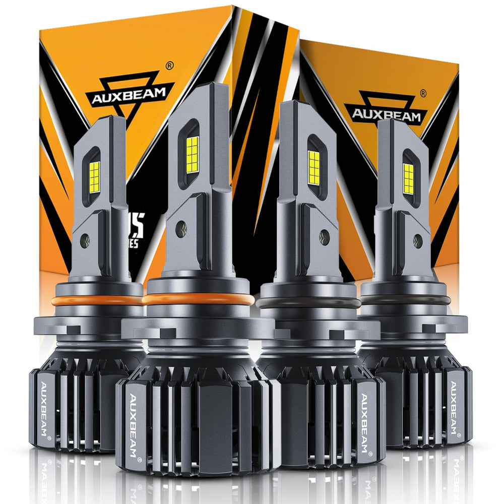 Auxbeam front packaging F15 9005 9006 showing product and branding, quick identification benefit