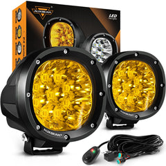Auxbeam front view of two amber 4-inch pods showing bezel and lens, bright visibility