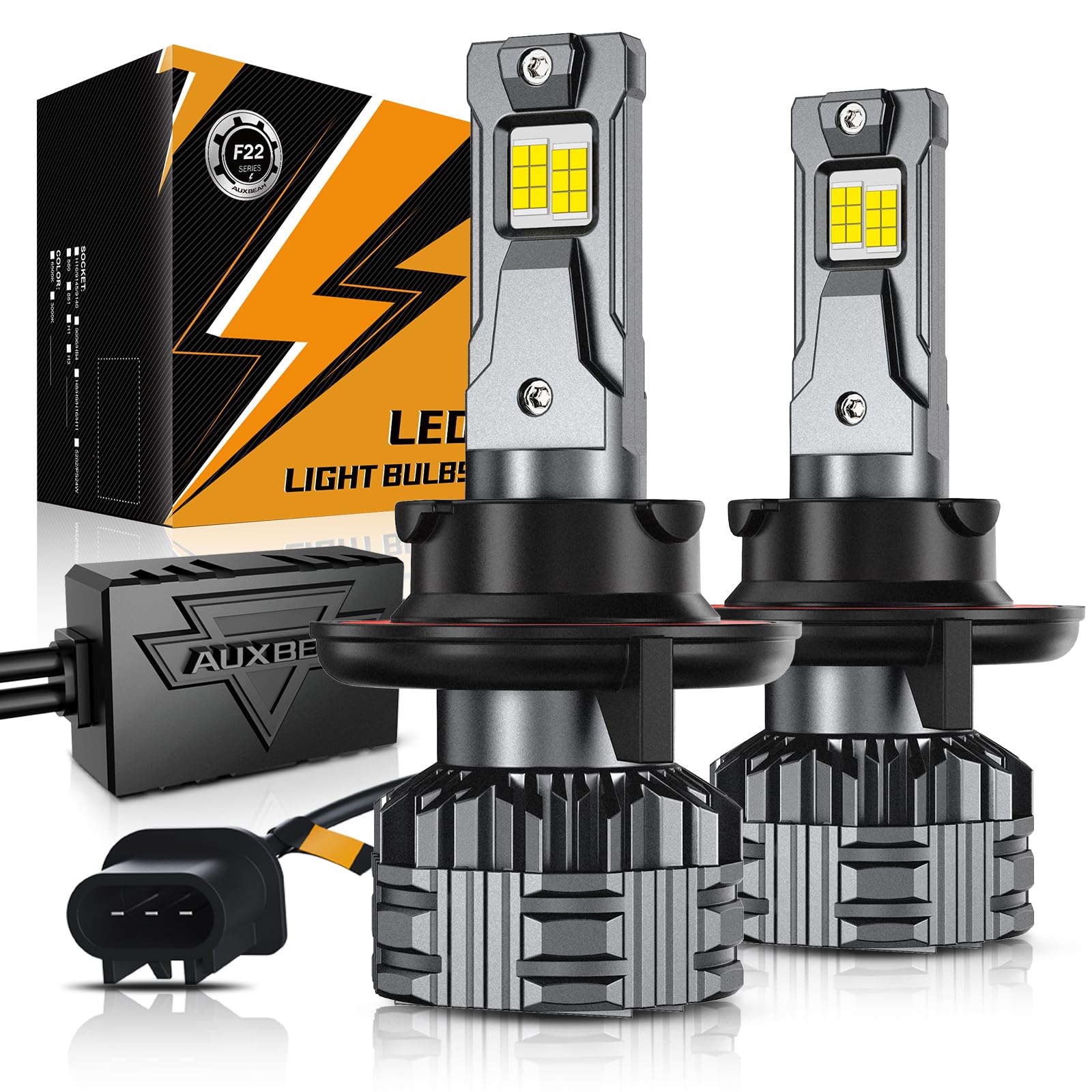 Auxbeam H13 F22 front lens showing compact design and powerful output