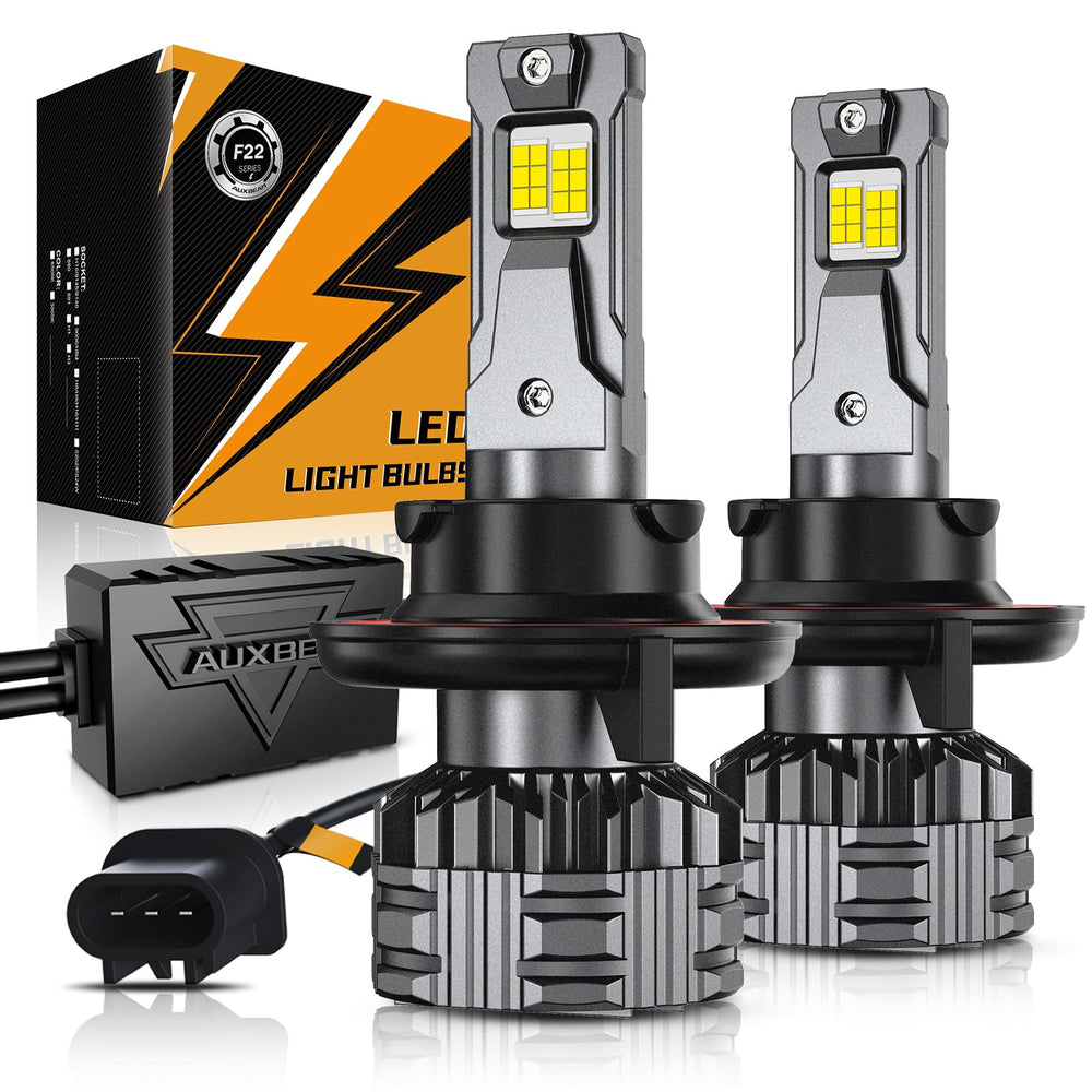 Auxbeam H13 F22 front lens showing compact design and powerful output