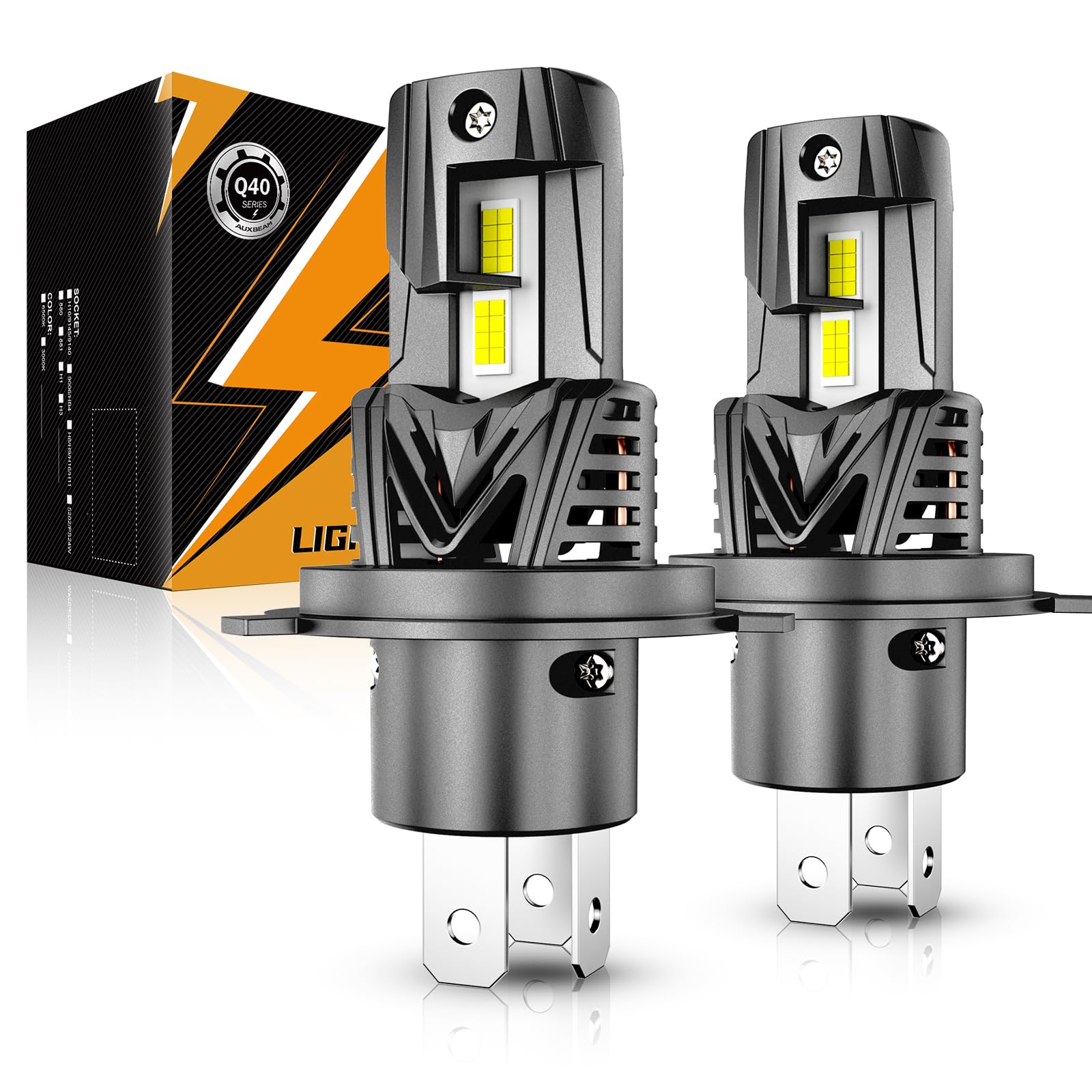 Auxbeam Q40 front view showing compact design and brighter beam benefit