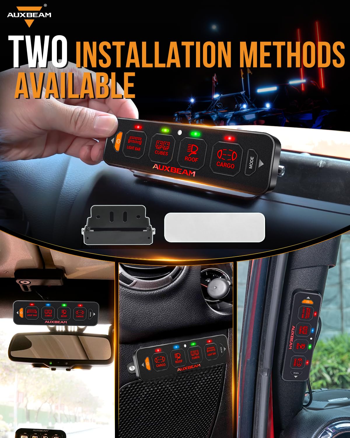 Auxbeam RGB backlight color options matching interior LEDs for cohesive styling