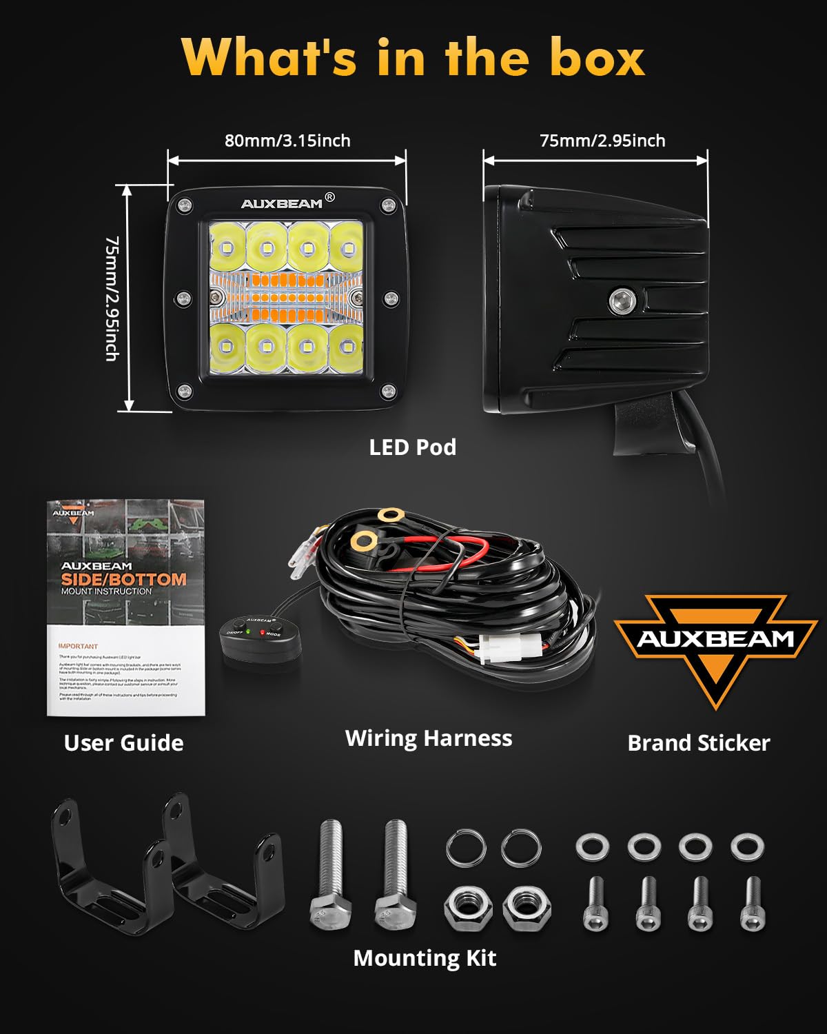 Auxbeam side profile showing aluminum heat sink for fast cooling and longer life