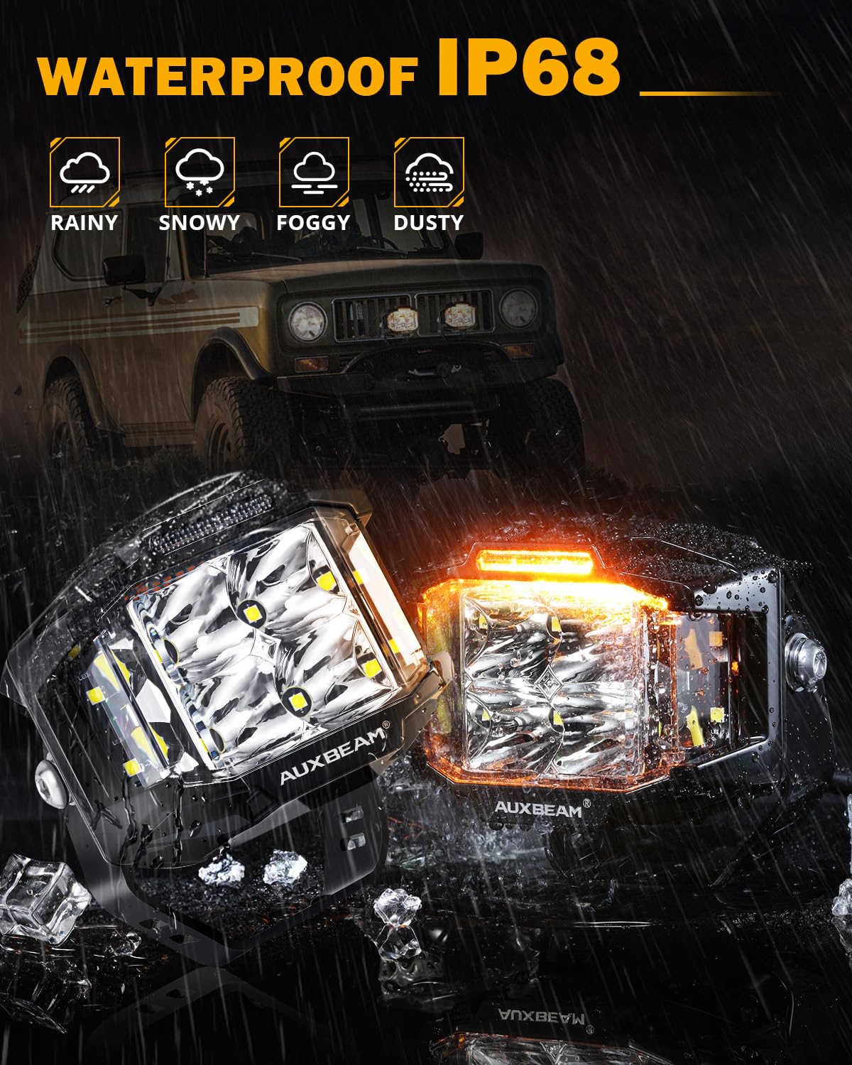 Auxbeam V-MAX mounting hardware and wiring harnesses included for quick installation benefit