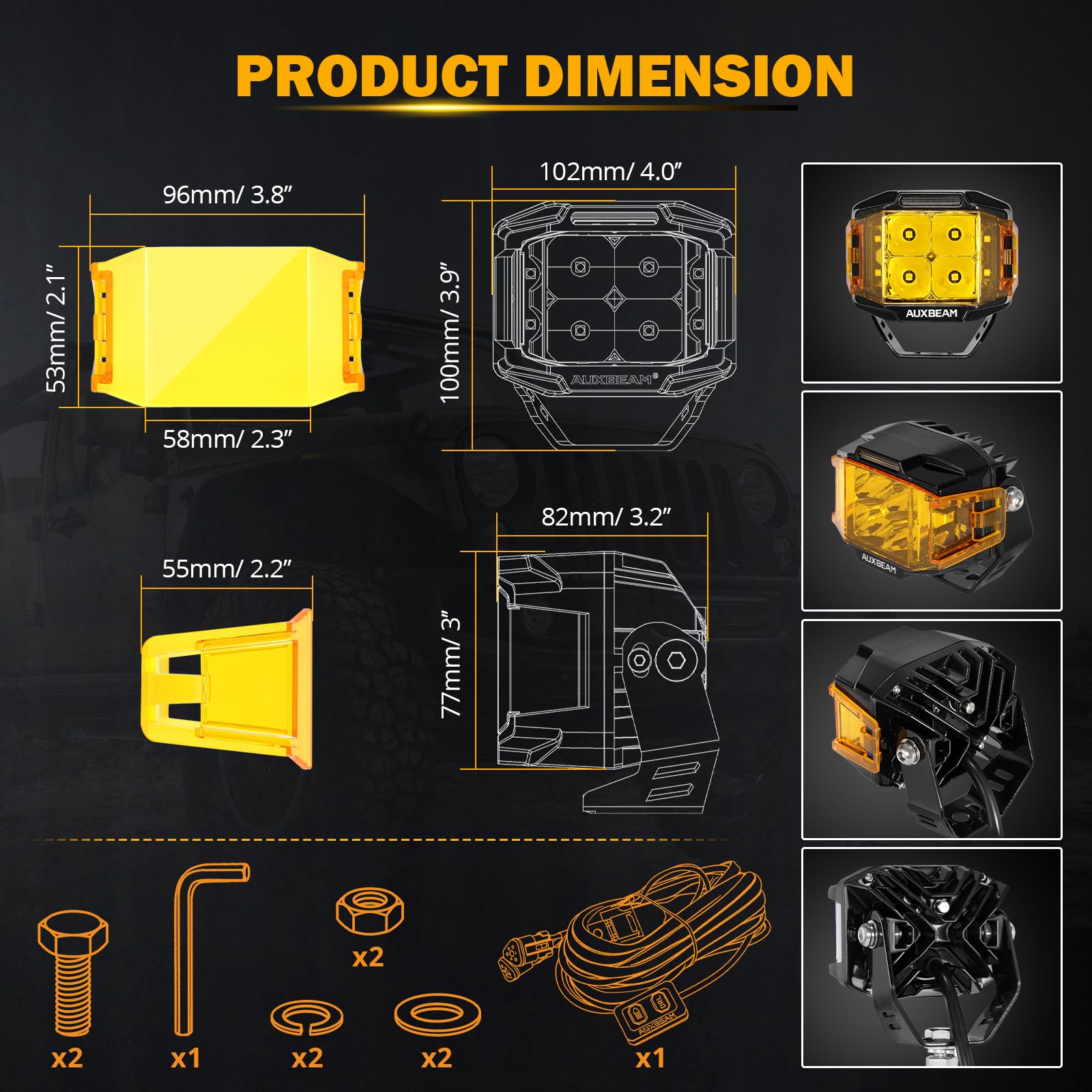 Auxbeam V-MAX wiring harness and switch included for quick installation