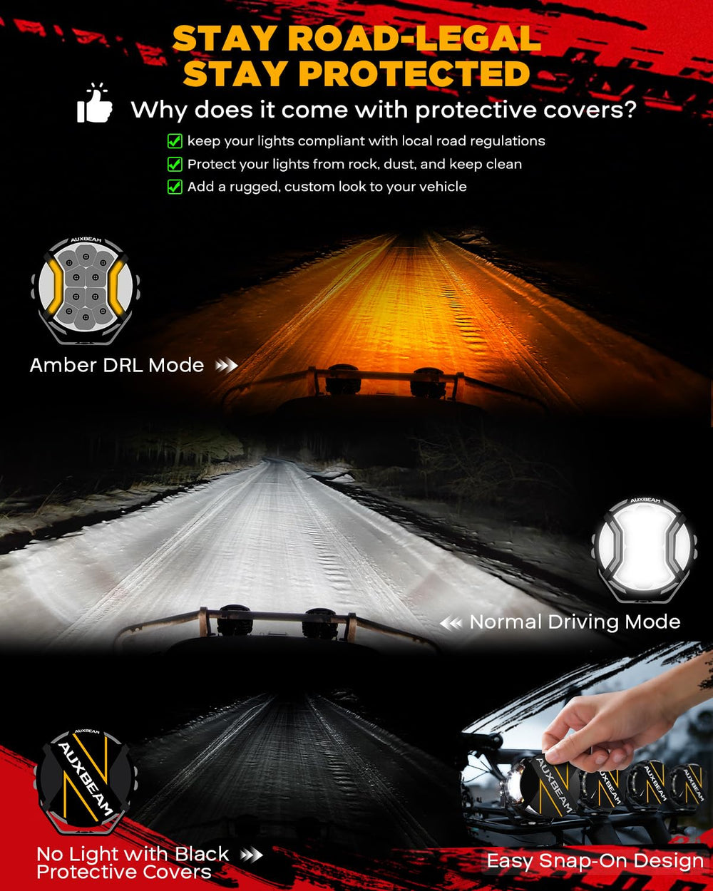 Auxbeam V-Ultra pods lighting a forest trail at night for long-range clarity