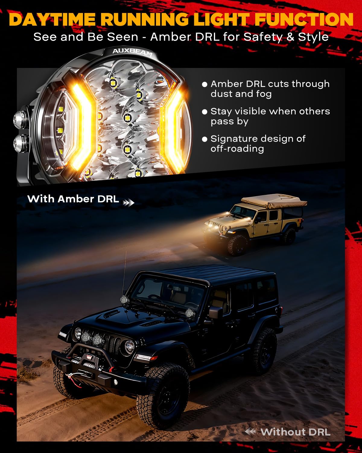 Auxbeam V-Ultra close-up of side shooter LEDs enhancing peripheral lighting