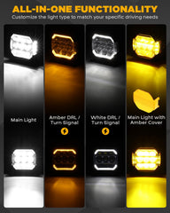 Auxbeam XP-Ultra with amber cover installed showing improved fog penetration