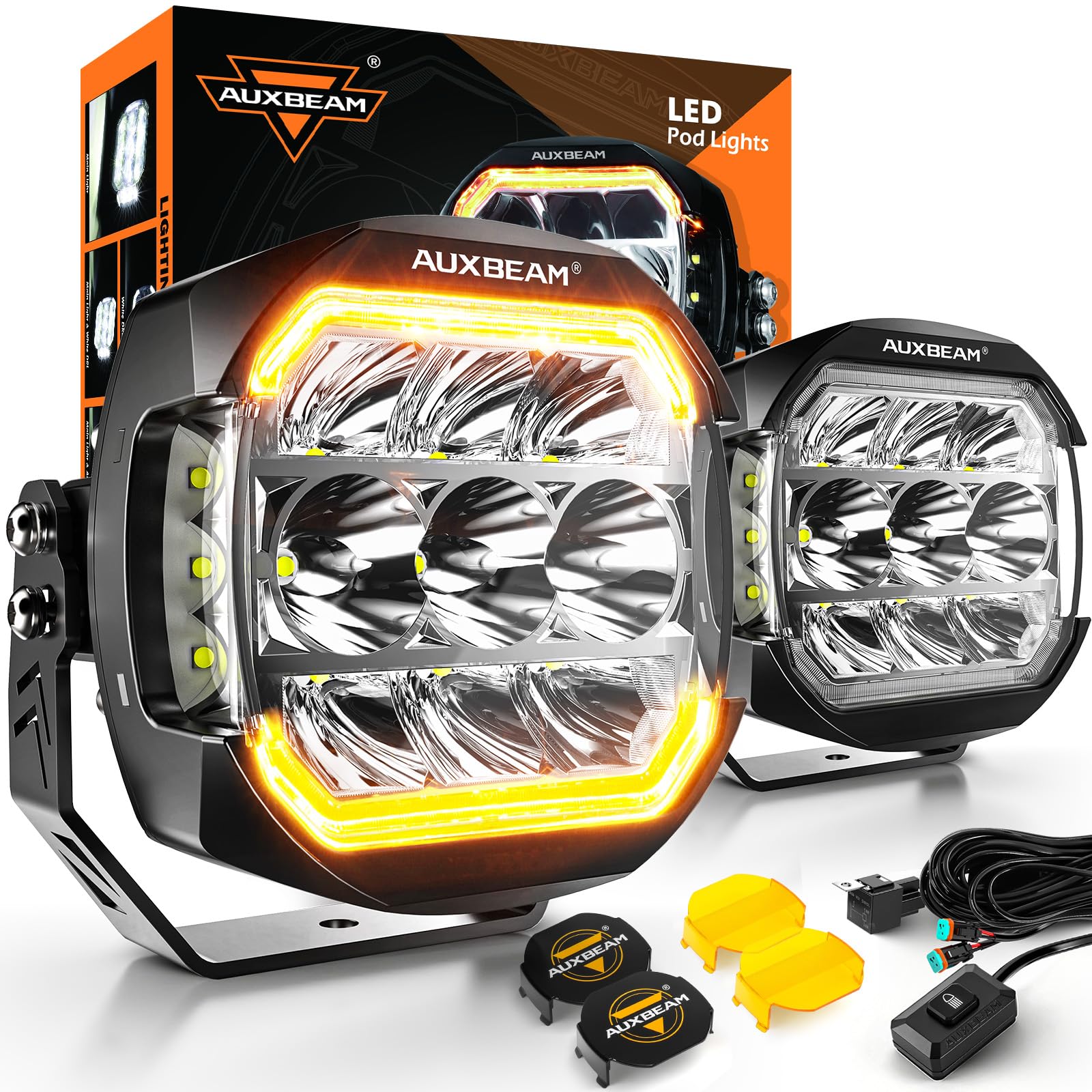 Auxbeam XP-Ultra front view showing projectors and wide coverage benefit