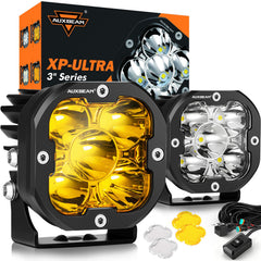 Auxbeam XP-Ultra front view showing compact hyperspot design and focused beam benefit